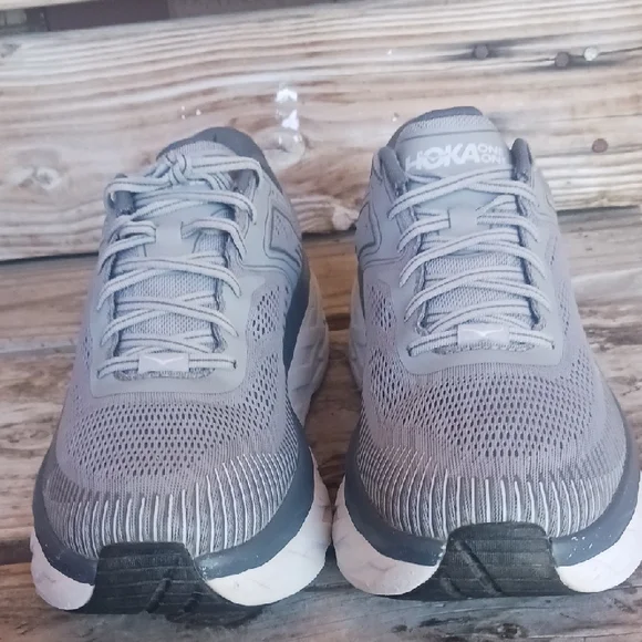 Hoka Bondi 7 Gray and White Athletic Shoes with Maximalist Cushioning - Picture 10 of 14